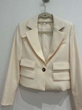 Veronica Beard cropped Boon Single-breasted Crepe Jacket In Ivory Sz 2 #SJ888